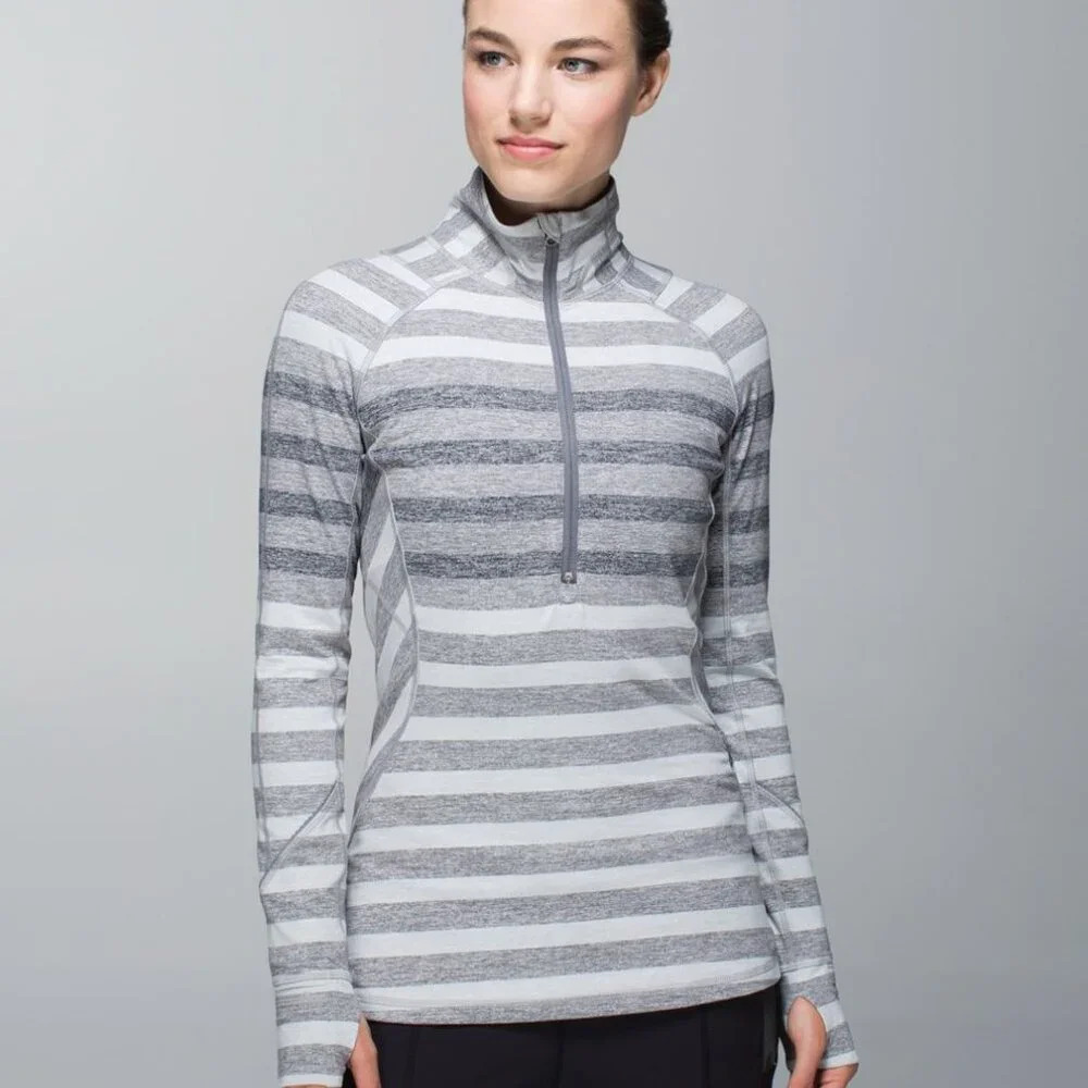 Lululemon Race Your Pace 1/2 Zip Marshmallow Stripe Heathered Slate Gray Size 6